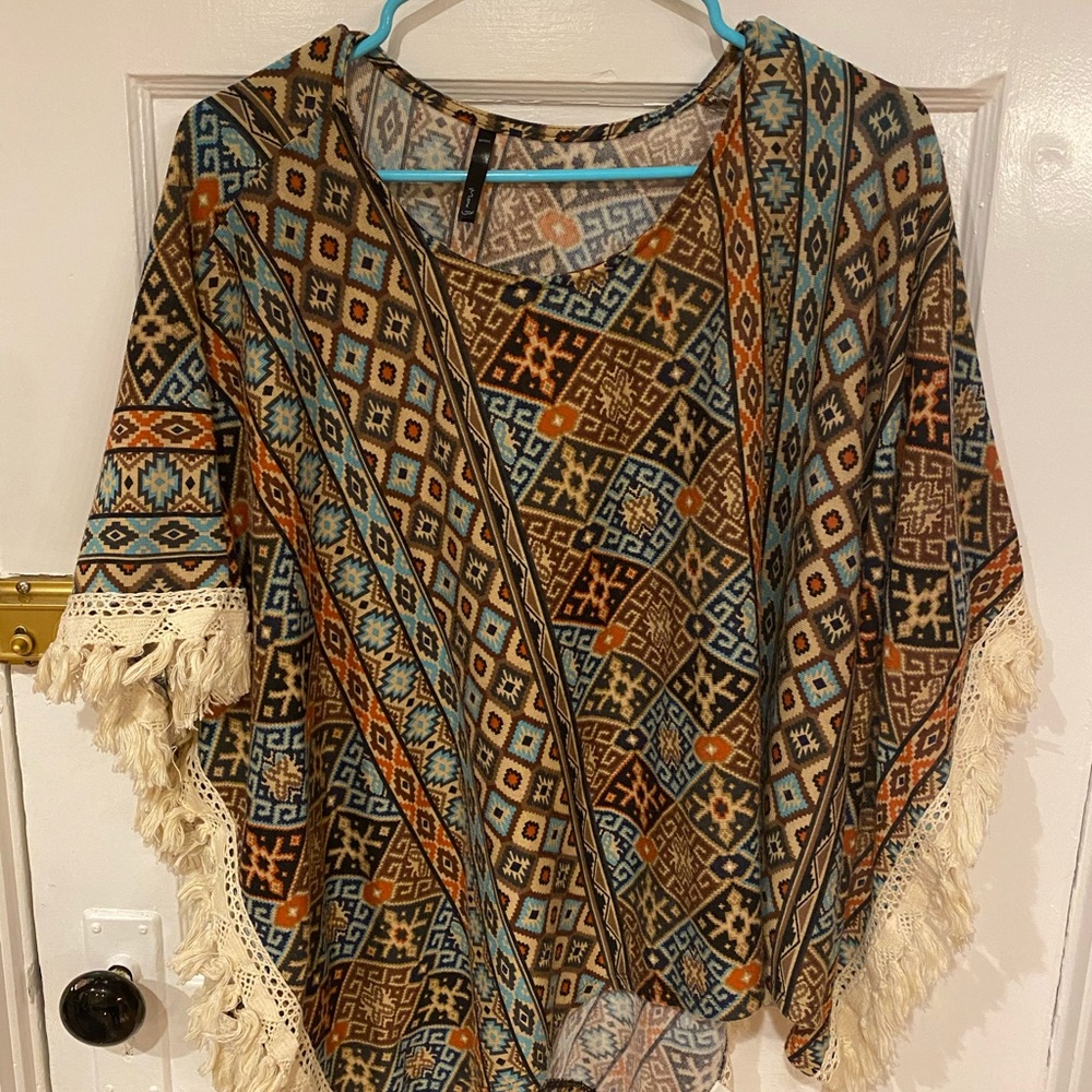 Poncho with Fringe Detail